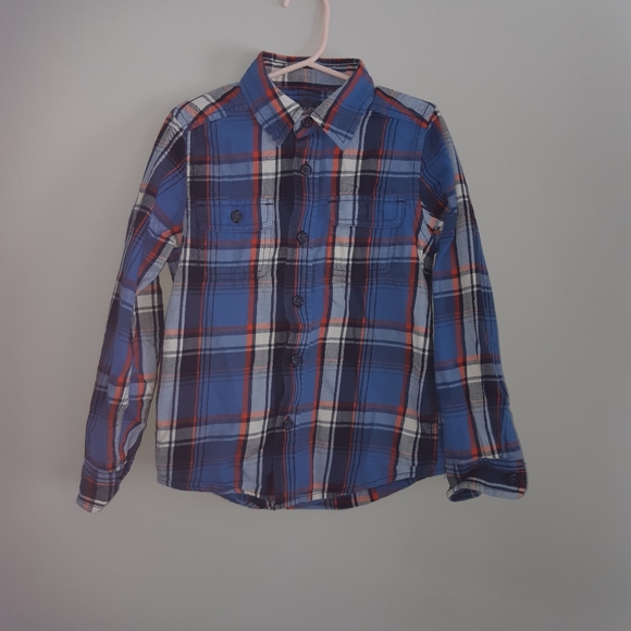 Place Boy Button Down Shirt  plaid orange bleu  si - Picture 1 of 6